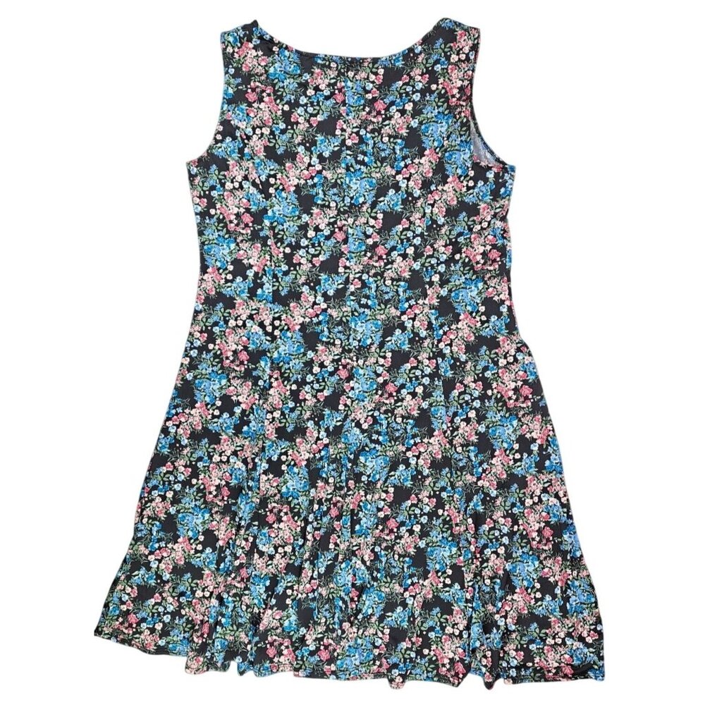 Floral Sleeveless A-Line Swing Dress Perceptions New York Women Size Large Black - Picture 2 of 5
